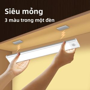 Đèn LED Âm Tủ Có Thể Điều Chỉnh Độ Sáng Với Cảm Biến Chuyển Động PIR Chất Liệu Nhôm Sạc USB Di Động 3 Màu Sắc Dùng Cho Phòng Tắm Tủ Quần Áo Trang Trí Nhà Bếp