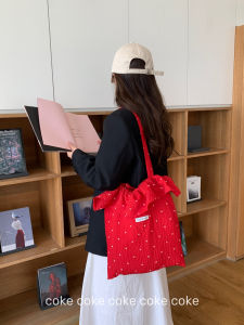 Sweet Red Fairy Vacation Style Mesh Lace Shoulder Bag 2025 Spring Summer New Polka Dot Soft Polyester Handbag Universal Size