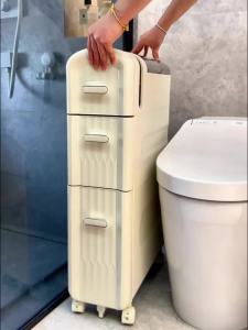 Toilet Floor Trolley Waterproof Narrow Storage Cabinet Toilet Organizer Toilet Cabinet Shelf Toilet Toilet Crevice Cabinet Floor Installation-Free