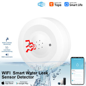 Tuya WiFi Water Flood Sensor Water Overflow Detector with Sound Alarm 80dB or Without Sound Water Sensor APP Remote Monitor 