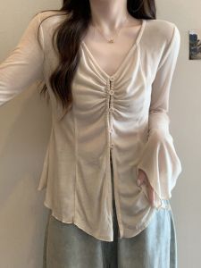 plus Size Knitted Ice Silk Sun Protection Open Cardigan Women Summer Thin Cover up V Neck Long Sleeve Shirt Irregular Korean Style