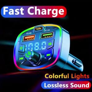 General Car Charger Bluetooth 5.0 FM Transmitter Handsfree PD Type-C Dual USB Ambient Player MP3 Charger Type-C Wireless Light