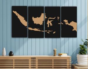 Hiasan dinding poster kayu peta Indonesia 1 set dapat 4 pcs decorasi rumah
