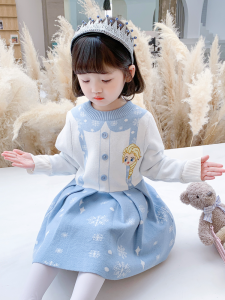 Elsa Princess Sweater Dress Girls Toddler Autumn Winter Long Sleeve Sweet Style High End Elsa Dress Childrens Fashion Clothing