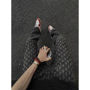 Loose Straight Leg Mens Jeans High Street Vibe Spring Autumn New Floral Sky Pattern Retro Slimming Bell Bottoms