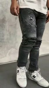 Celana Jeans Pria Sobek Lutut Black Retro Motif Ripped X22 Manroock Denim Premium Distro