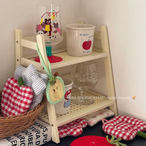 ชั้นวางถ้วยแบบพับได้ขนาดเล็ก ชั้นวางของสองชั้นสำหรับหน้าม้าน้ำชาและเครื่องดื่ม ชั้นวางของสำหรับจัดระเบียบในครัว