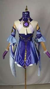Game Genish impact Keqing Cosplay Costume Jacquard Fabric Anime Uniform Keqing Wig Women Dress Halloween Costume Carnival Party Props