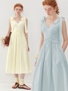 Designer plus Sweet Tea Girl French Style Lyocell Cotton Vest Dress Ear Mushroom Splicing Belted Dress Womens Summer Dress