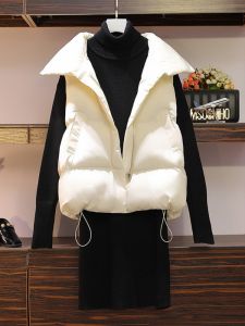 Black Short Womens down Vest Autumn Winter Outerwear 2023 New 90 White Duck down Biker Vest Jacket Polyester Fabric Zipper Closure