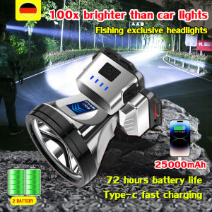 German craft 100x brighter than car lights Outdoor LED headlight 1s Super long-range 9999m Portable headlight USB Can charge your phone 48h available on a single charge 100% waterproof Outdoor Camping Headlamps
