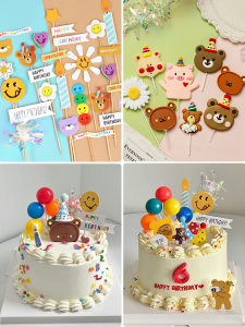 Colorful Bear Candle Decoration Cake Toppers Rainbow Thread Decorative Accessories Festive Atmosphere Enhancer General Use