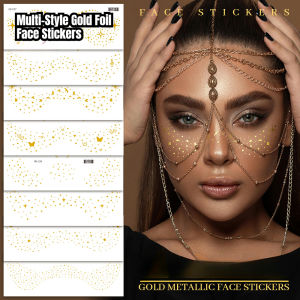 Temporary Eye Tattoo Sticker Gold Glitter Stickers Face Makeup Beauty Moon Stars Face Jewels Tattoo Waterproof Wedding Bride