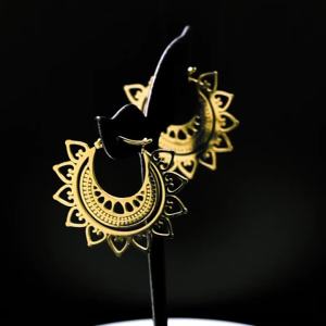 India Gypsy Tribal Ethnic Mandala Stainless Steel Earrings Women Gold Color Lotus Flower Hoop Jewelry aretes E9354S01