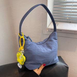 Minimalist Pure Color Underarm Bag Soft Cotton Nylon Dumpling Shape Womens Crossbody Bag Fashionable Handbag Shoulder Bag