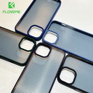 FLOVEME Luxury Carbon Fiber Pattern Clear Phone Case For iPhone 14 13 12 11 Pro Max 14 Plus Armor Bumper Transparent Acrylic Shockproof Cover For iphone 14 13 12 11