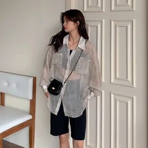 LUNE. W216# ชุดเสื้อเชิ้ดแขนยาว ผ้าชีฟองลายหินอ่อน สไตล์เกาหลี ไส่เที่ยวทะแล เก๋ๆ