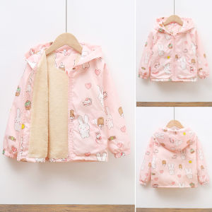 เด็กผู้หญิง ผ้าขนแกะ เสื้อแจ็คเก็ต เสื้อกันลมแฟชั่นกีฬาเด็กกํามะหยี่บาง เสื้อโค้ท การ์ตูน ลำลอง เสื้อท่อนบน อินเทรนด์ สําหรับเด็กกลางและเด็กเล็ก