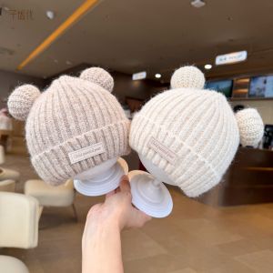 Warm Knitted Baby Cable Knit Hat Winter Toddler Bear Headwear Fashionable Small Tag Autumn Winter Knit Hat for Infants And Toddlers