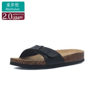 Maibulun Buckle Cork Slippers Mens and Womens Couple Beach Casual Shoes Outdoor Single Buckle Sandals Summer Flats