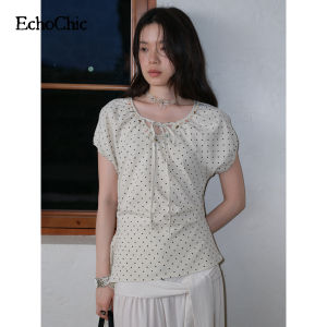Áo Sơ Mi Ngắn Tay Vintage Cổ V Rút Gọn