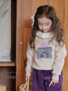 Fashionable Knitted Sweater for Girls Cartoon Design Autumn Spring New Style Yanger Home Baby Clothes Korean Style Polar Fleece