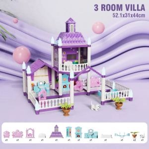 CONUSEA | Large Doll House Assembly Villa House 3D Diy Dream Princess Castle Villa Assembly Doll House Set Toy Girl Pretend Family Toy