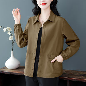 Pure Cotton Shirt Short Outerwear Womens Loose Fit Casual Jacket Moms Style Autumn New Arrival Anti-Aging Open Cardigan