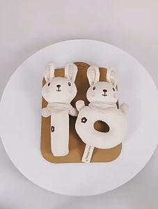 IsALifestyle Baby Handgrip 2in1 Set Rattle Hand Grip Beeper Infant Toddler Early Development Toy 100% Soft Cotton