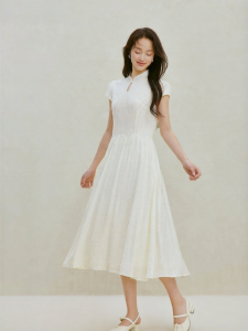 INMAN | Short Sleeve Chinese Style Collar Dress Embroidered Patchwork Qipao