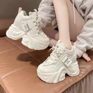 Womens Dad Shoes Spring 2024 Breathable Casual Thick Bottom High Heel round Toe Fashionable Leisure Shoes Net Inner Material