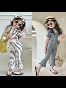 Lyvyshop - (Nhí + Đại) Bộ áo cộc tay quần loe thun gân siêu dễ thương cho bé gái 09kg-30kg (giá 01 bộ)