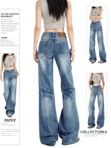 Quần Jeans Ống Loe Lưng Thấp Kiểu Dáng Rách Retro MZVZ Quần Dài Ôm Dáng Mùa Hè Cho Nữ Quần Jeans Ống Loe Kiểu Dáng Rách