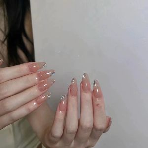 2024 New Arrival Nude Handmade Wear Armor Fancy Mid Length Long Length Manicure New Year Armor Internet Hot Diamond in the Debris