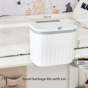 Bedside Wall-Mounted Trash Can No-Punching Waste Storage Box Dormitory Upper-Bed Covered Paper Basket round Barrel Shape 3L Capacity