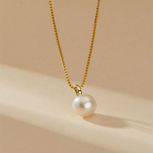 Somilia 925 Sterling Silver 18k Gold Necklace Single White Round Pearl Clavicle Chain for Women Mom Wedding Gift Jiry