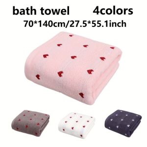 70x140cm Cotton Bath Towel Heart Pattern Skin friendly Bath Towel Absorbent Quick drying Super Soft Thickened For Home Bathroom