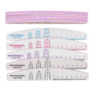 1ชิ้นตะไบเล็บแบบครึ่งดวงจันทร์สวมใส่ทำจากไม้ขัดกระดาษทรายแบบมืออาชีพพร้อมสเกลตะไบเล็บ