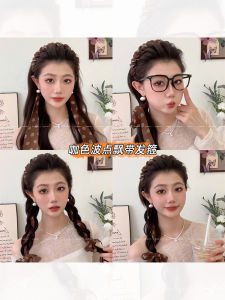 Retro Brown Polka Dot Sash Hairband Womens New 2025 High Forehead Headband Braided Hair Clip Integrated Hair Accessories