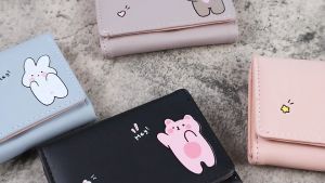 Short Cute Purse Student Women Kids Cute Pink Wallets Pocket Purse Card Holder Wallet Lady Female Fashion Short Coin Purse Dompet Sekolah