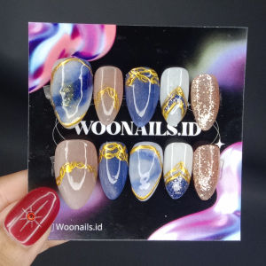 Press on nails navy cat eye silky free lem dan toolkit C17 | kuku palsu premium woonailsid