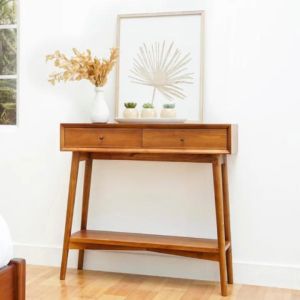 Meja Konsol 2 Laci Model Retro Minimalis Kayu jati