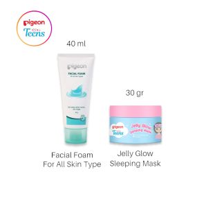 Sabun Pembersih Muka & Masker Tidur PIGEON TEENS Facial Foam 40ml & Jelly Glow Sleeping Mask 30gr