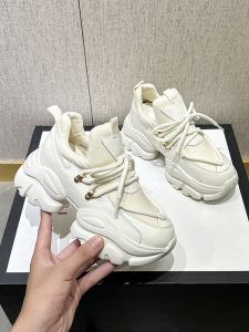 Genuine Leather Elevator Dad Shoes Female 2024 Fall and Winter New Arrival Fleece-lined Feet Small Thick Sole Sneaker Female 8cm