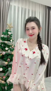 Bộ Pijama Thiết Kế HEUN YOUNG Bộ Đồ Pijama Tiểu Thư Tay Dài Quần Dài Lụa Latin Mềm Mịn Dưới 58kg