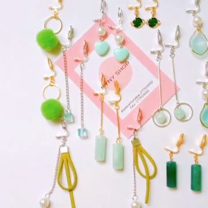 Set Bông tai - khuyên kẹp màu xanh lá