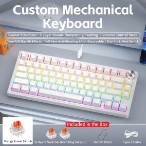 NEXUSCLICK K80 80% Layout Mechanical KeyboardErgonomics RGB Backlight Volume Control Knob Hot Swap Wired Gaming Office Keyboard