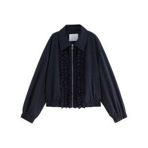 Stylish Wooden Ear Edge Jacket Peter Pan Collar