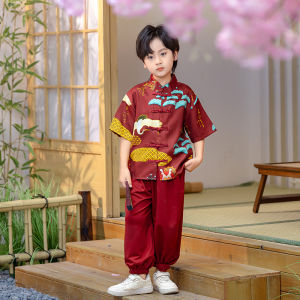 ชุดฮั่นฝูสำหรับเด็กชุดประจำชาติสุดหล่อสไตล์โบราณสำหรับเด็กชายชุดโบราณสไตล์จีนสำหรับเด็กหญิงชุดการแสดงแบบบางสำหรับฤดูร้อนแบบใหม่ปี2024