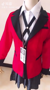 Anime Kakegurui Jabami Yumeko Cosplay Costumes Halloween Costumes for Women Vestido Dress Role Play Uniform Suit Wig Clothing School Girls Uniform Jacket+Shirt+Skirt+Stockings+Tie Adult Kid